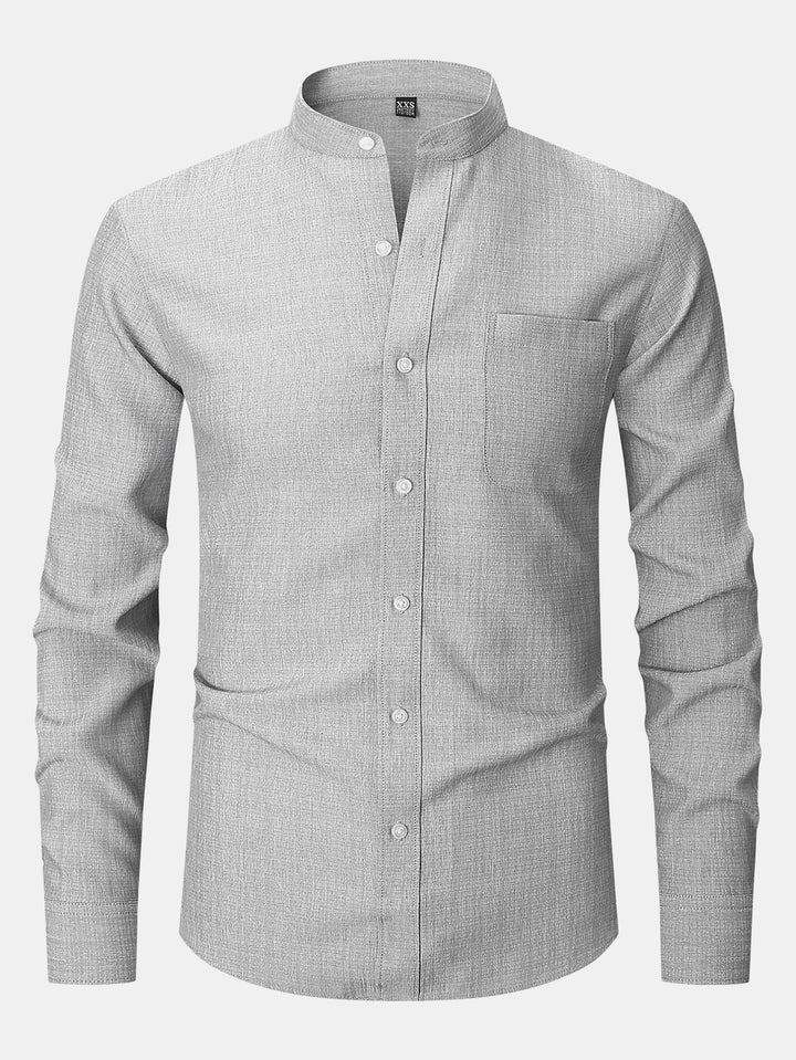 Chemise texturée à col montant et manches longues