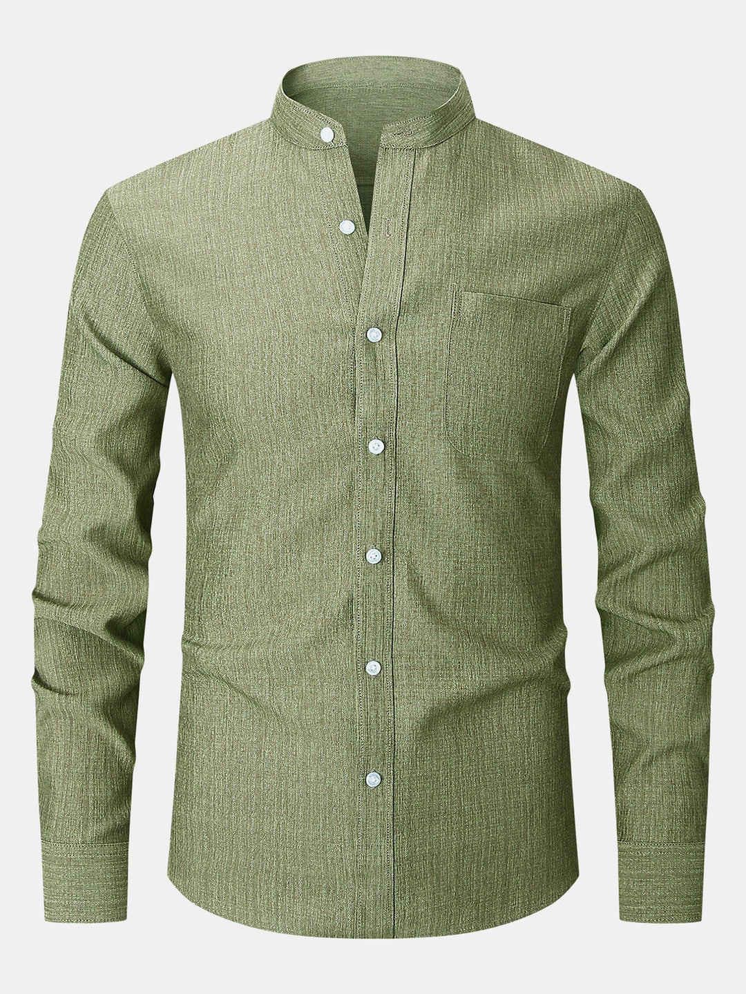 Chemise texturée à col montant et manches longues