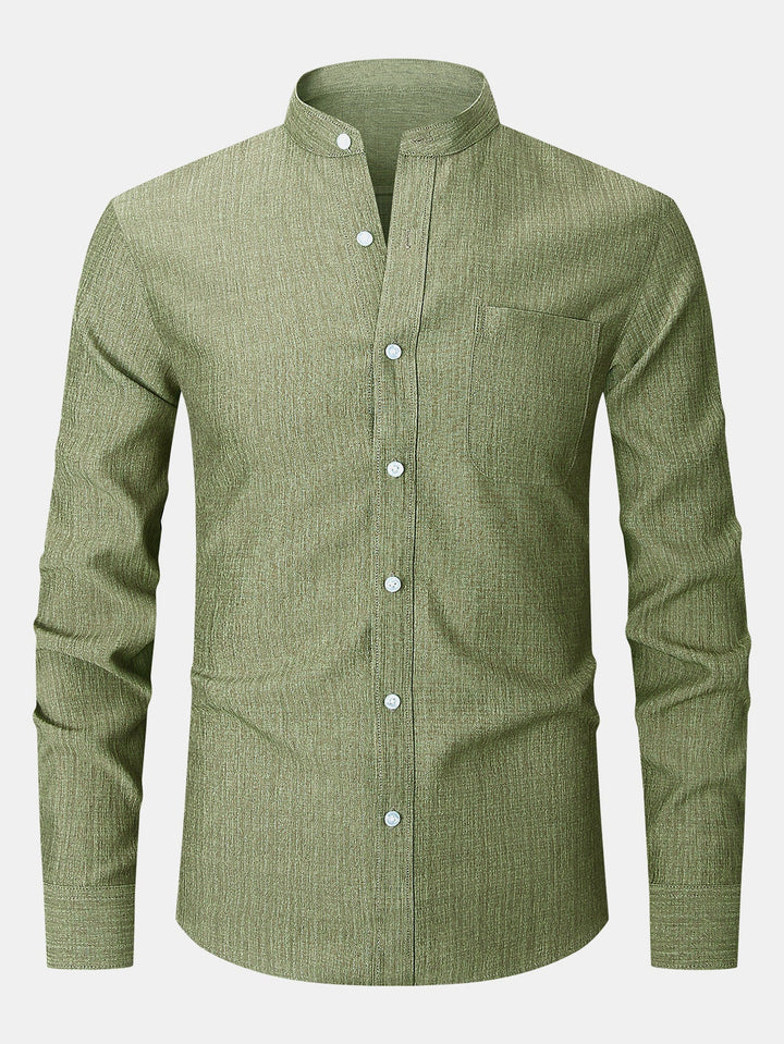 Chemise texturée à col montant et manches longues