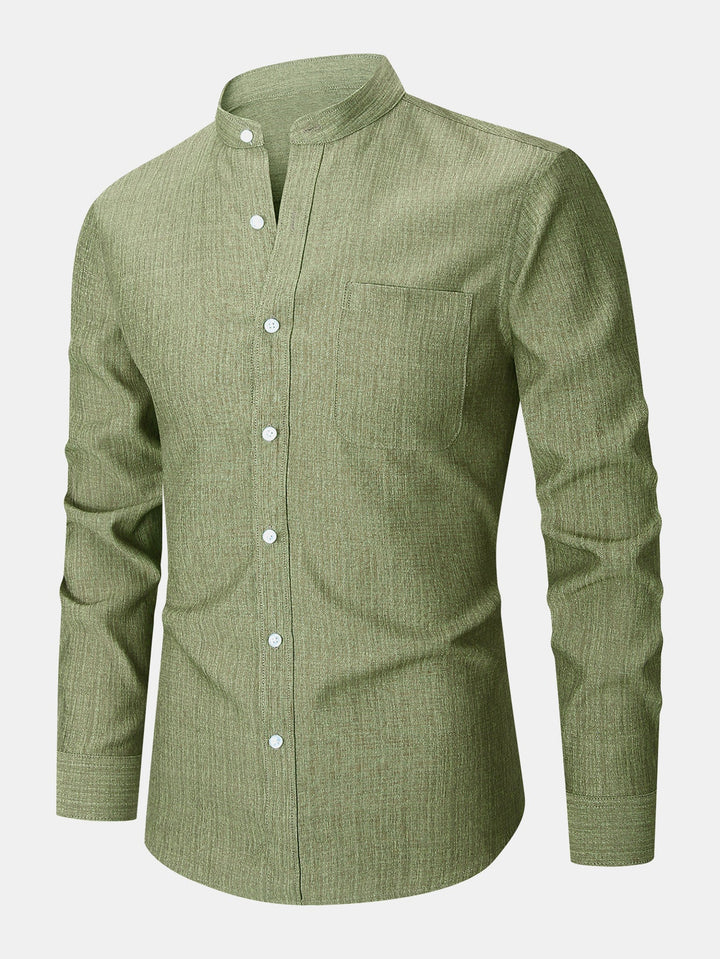 Chemise texturée à col montant et manches longues