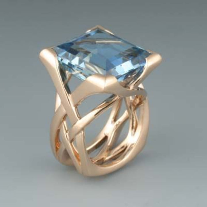 Luna™ | Bague Vintage en Zirconium Bleu et Or Rose