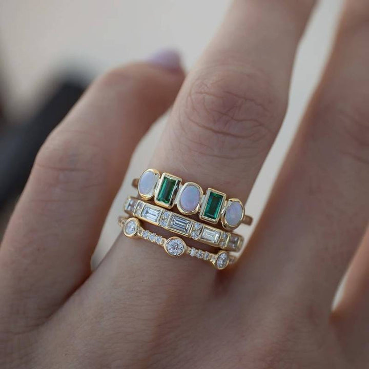 Opaline™ | Bagues Vintage Élégantes en Blanc et Vert