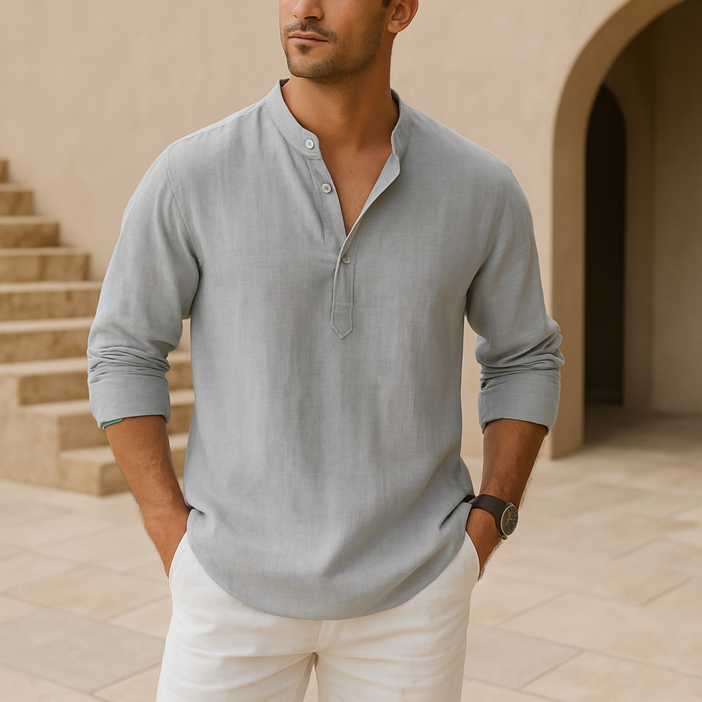 Savrani™ - Chemise Henley en coton effet lin