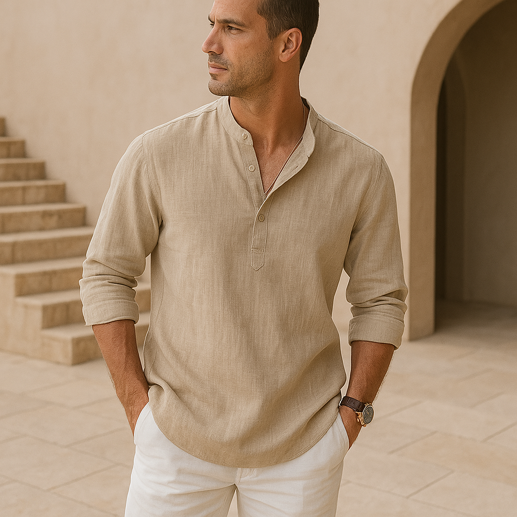 Savrani™ - Chemise Henley en coton effet lin