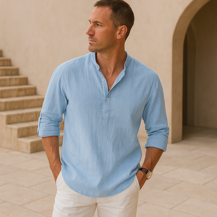 Savrani™ - Chemise Henley en coton effet lin