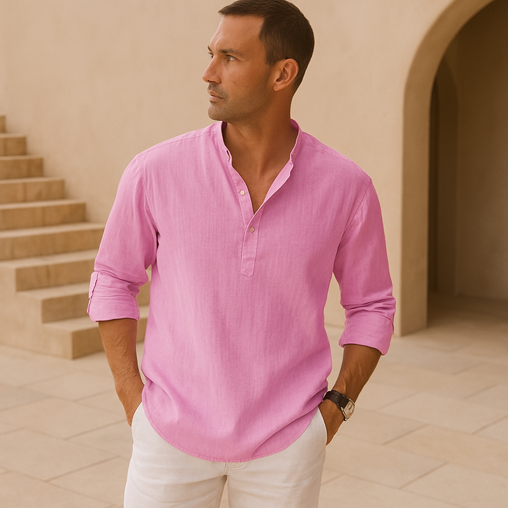 Savrani™ - Chemise Henley en coton effet lin