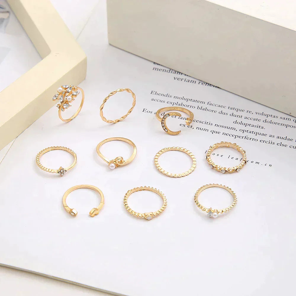 Pack de 10 bagues en argent et en or plaqué bohémien