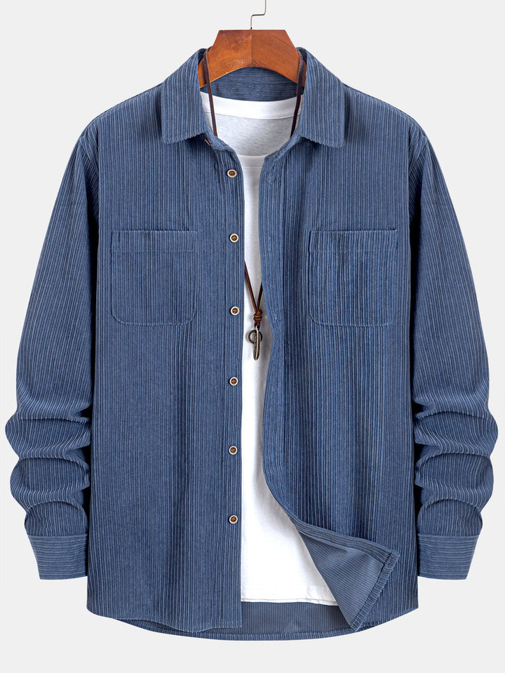Chemise à manches longues en velours côtelé avec poche et boutons