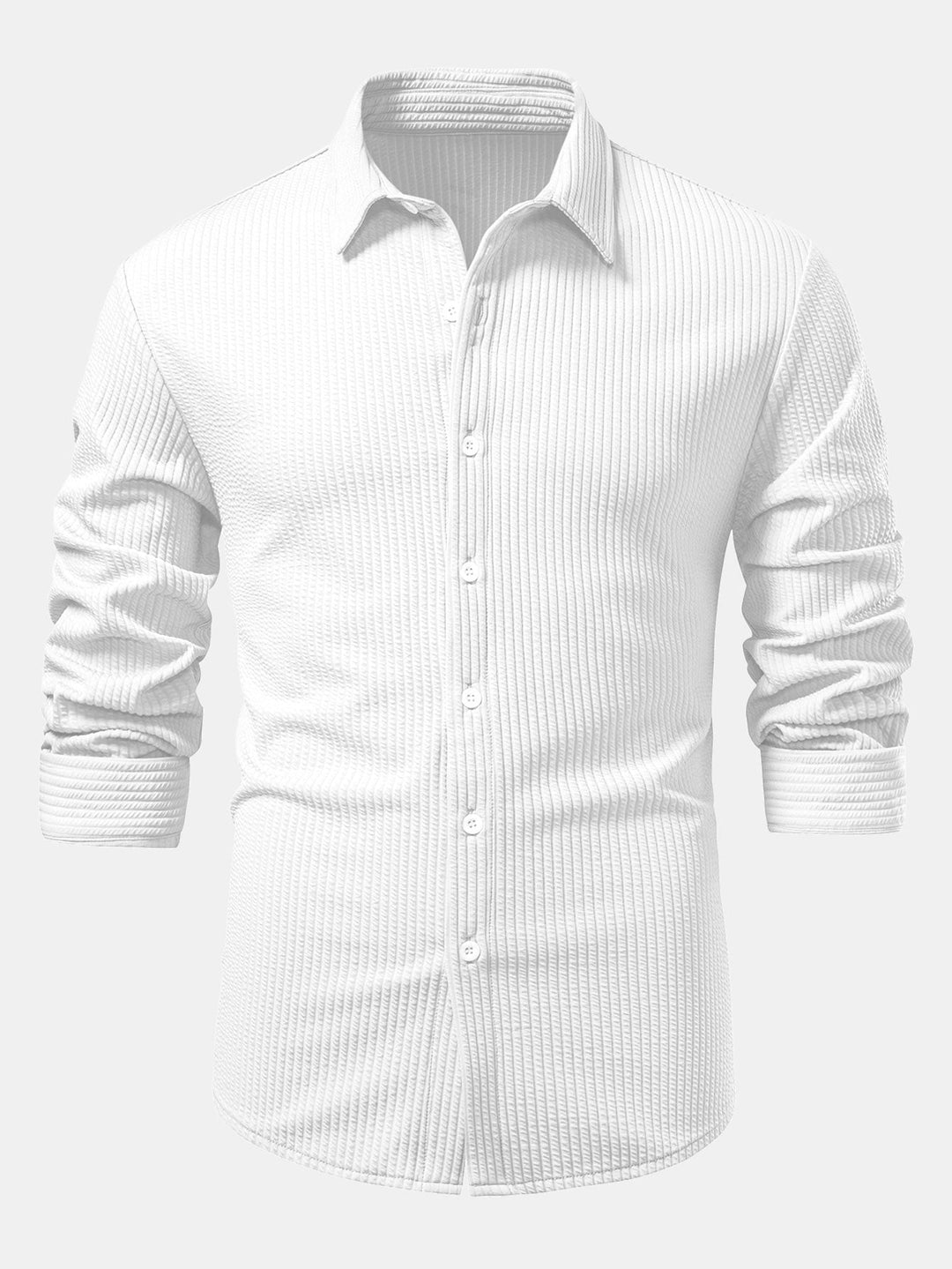 Chemise côtelée à manches longues, ajustée muscle, boutonnée & pantalon côtelé à jambe droite