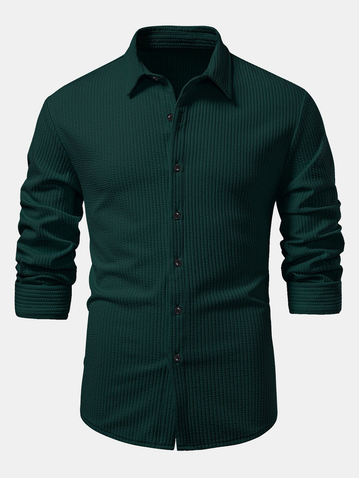 Chemise côtelée à manches longues, ajustée muscle, à boutons