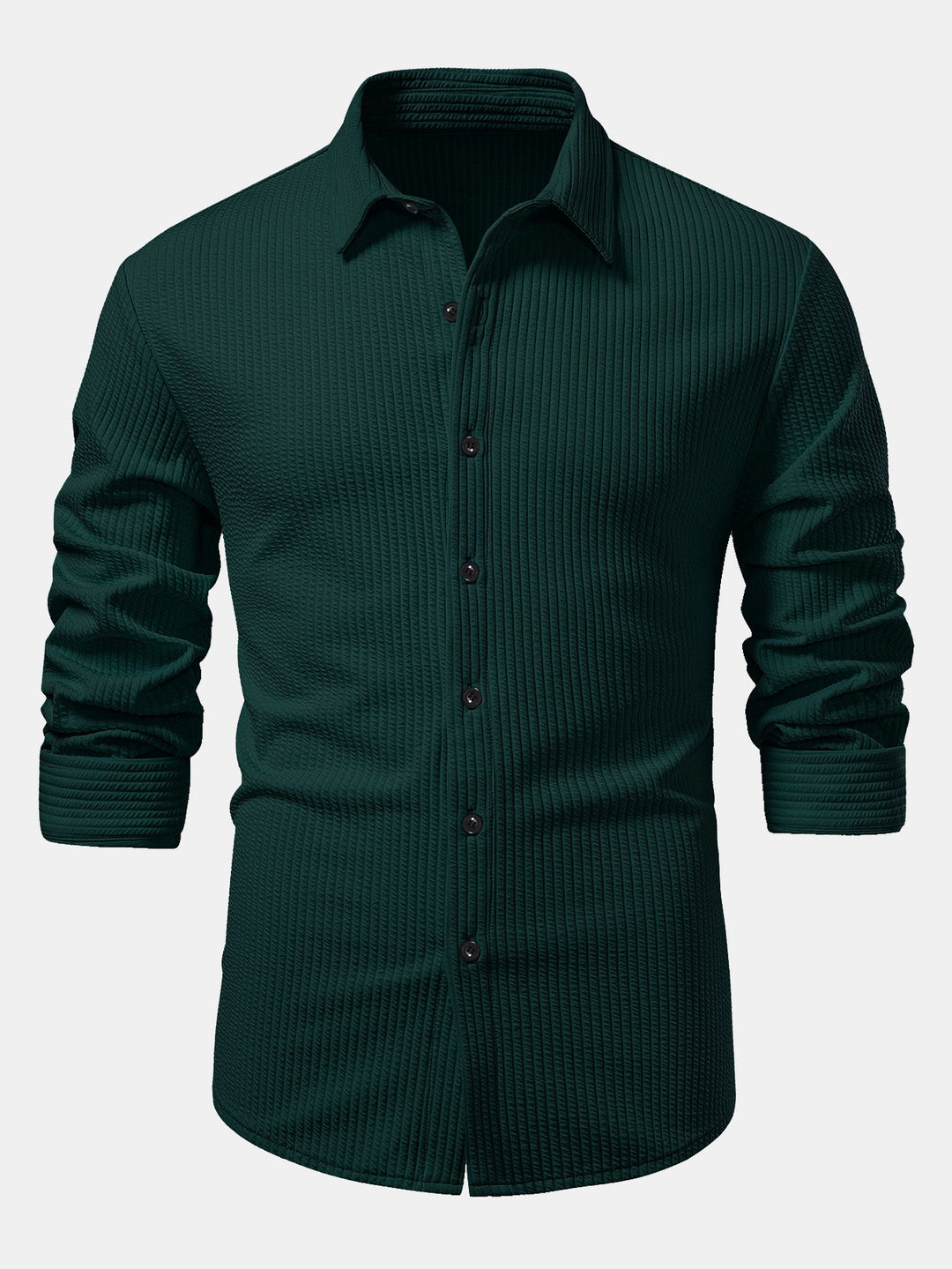 Chemise côtelée à manches longues, ajustée muscle, boutonnée & pantalon côtelé à jambe droite