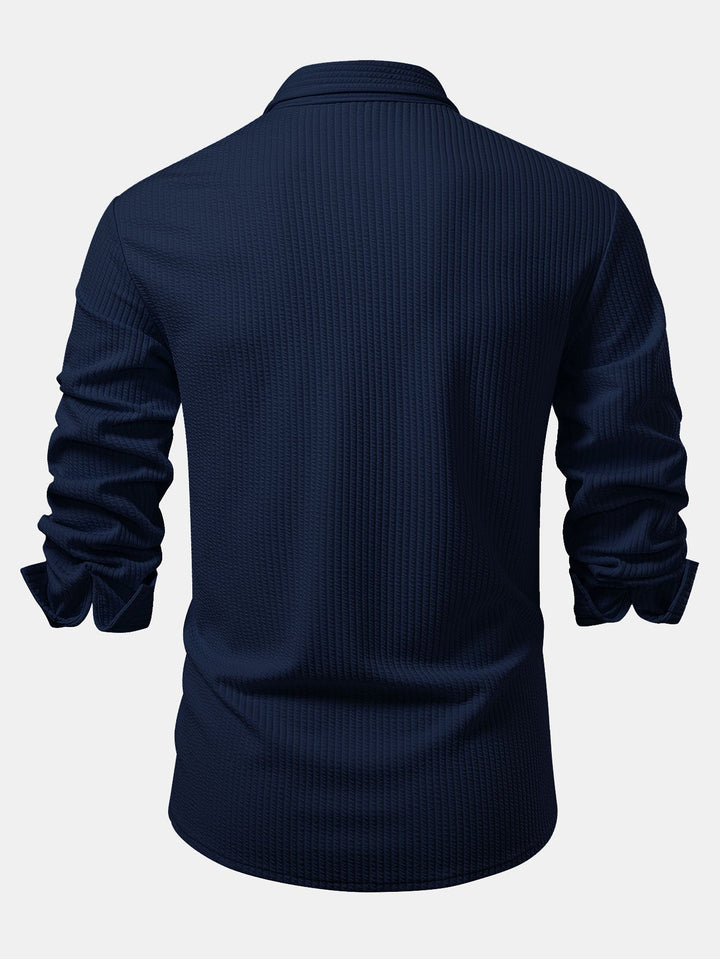 Chemise côtelée à manches longues, ajustée muscle, boutonnée & pantalon côtelé à jambe droite