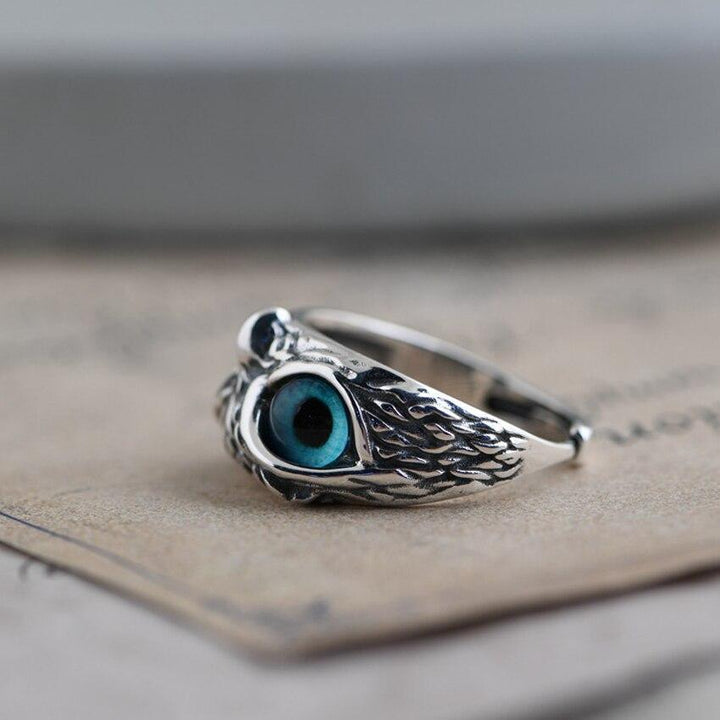 Owlina™ | Bague Ajustable Hibou de Chance en Argent et Opale