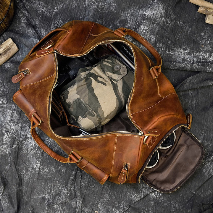 Sac de voyage en cuir Crazy Horse rétro avec compartiment à chaussures séparé