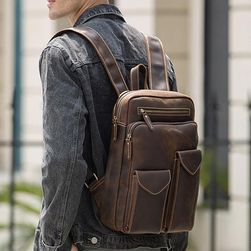 Grand sac à dos en cuir vintage pour hommes