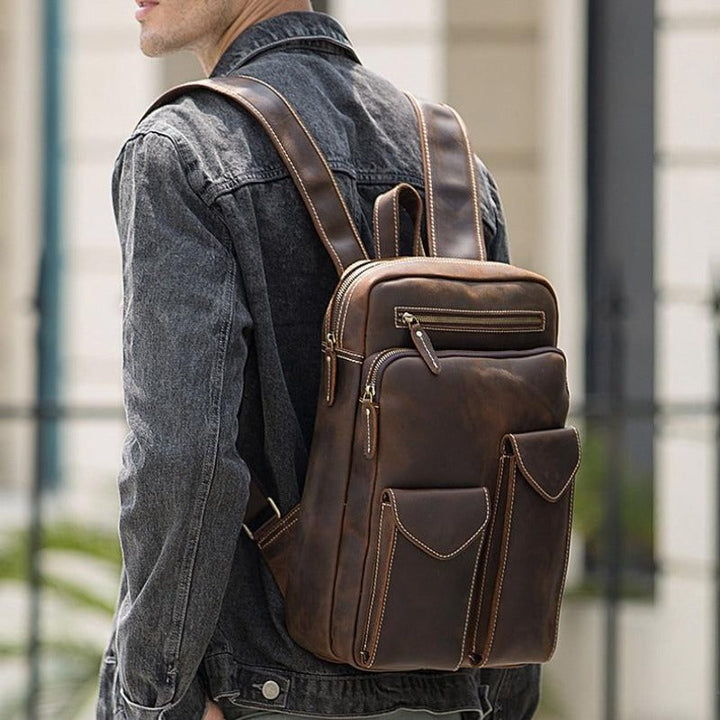 Grand sac à dos en cuir vintage pour hommes
