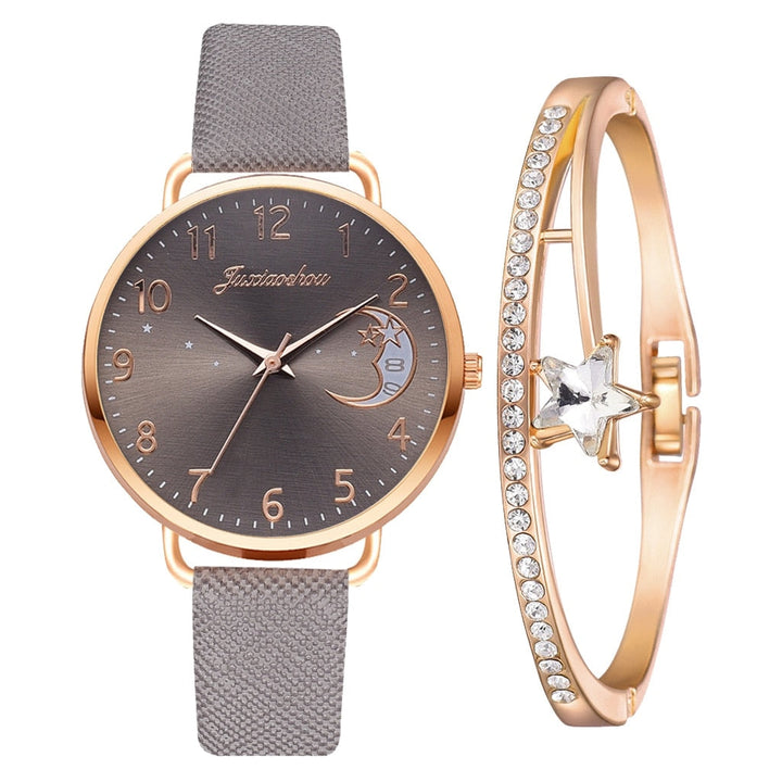 Montre avec cadran à chiffres lunaires et ensemble de bracelets