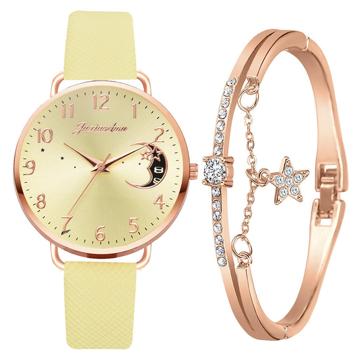 Montre avec cadran à chiffres lunaires et ensemble de bracelets