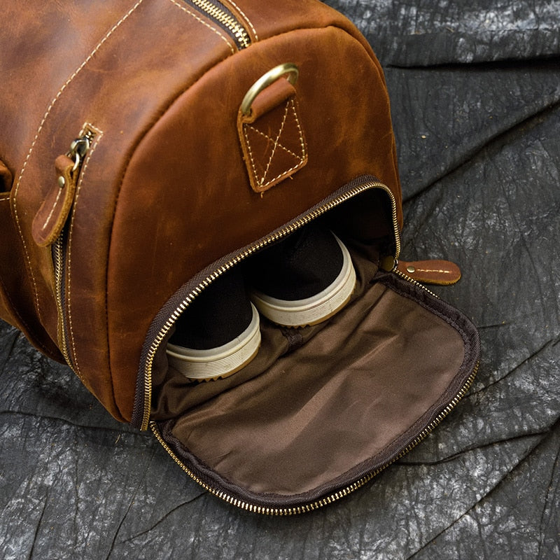 Sac de voyage en cuir Crazy Horse rétro avec compartiment à chaussures séparé
