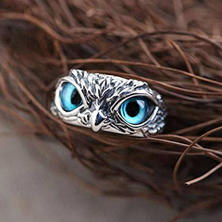 Owlina™ | Bague Ajustable Hibou de Chance en Argent et Opale