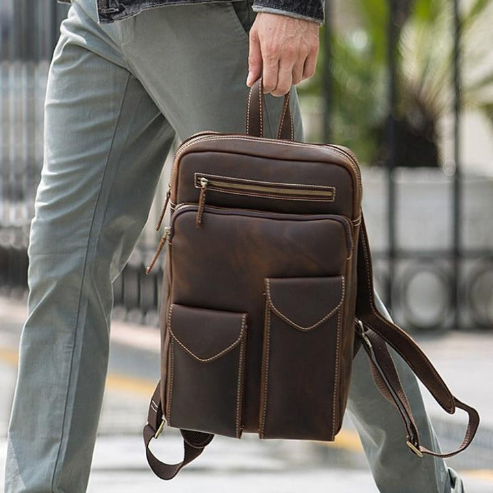 Grand sac à dos en cuir vintage pour hommes