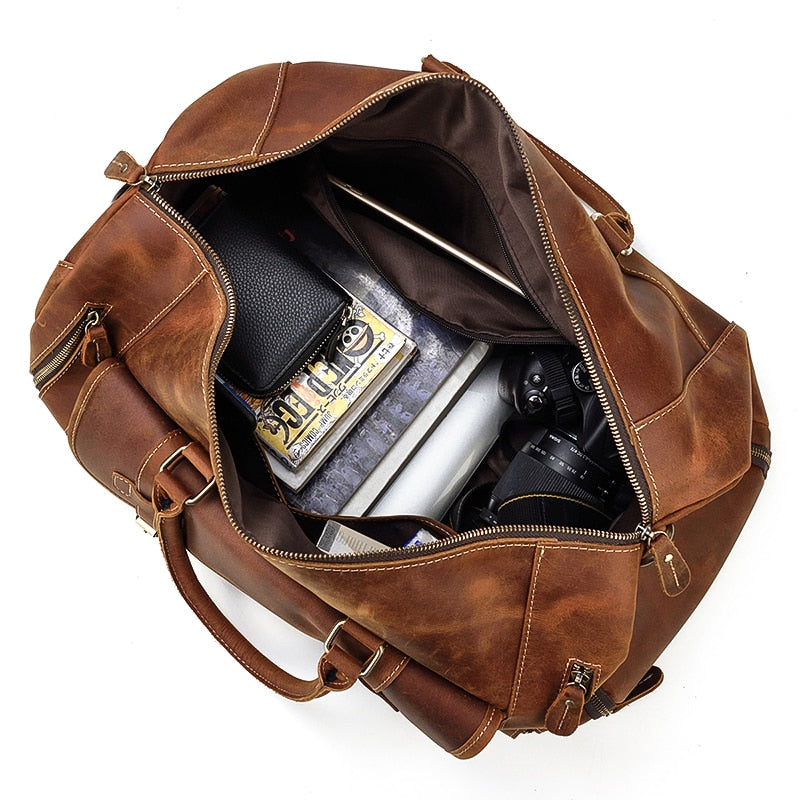 Sac de voyage en cuir Crazy Horse rétro avec compartiment à chaussures séparé