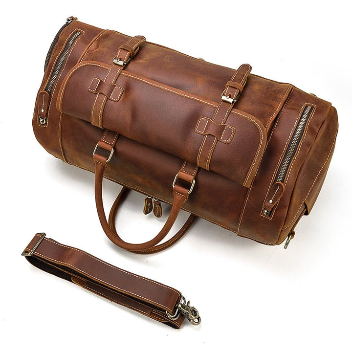 Sac de voyage en cuir Crazy Horse rétro avec compartiment à chaussures séparé