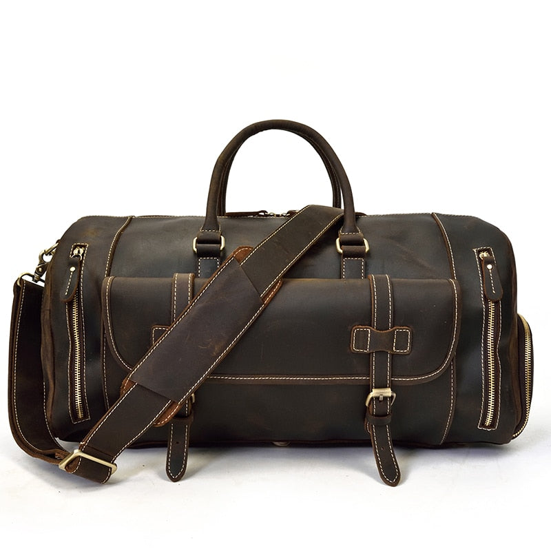 Sac de voyage en cuir Crazy Horse rétro avec compartiment à chaussures séparé