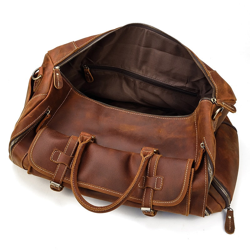 Sac de voyage en cuir Crazy Horse rétro avec compartiment à chaussures séparé