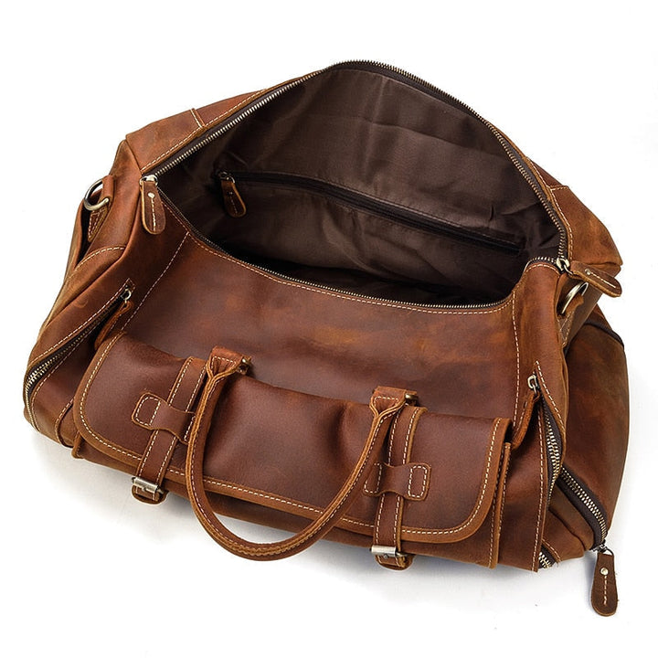 Sac de voyage en cuir Crazy Horse rétro avec compartiment à chaussures séparé
