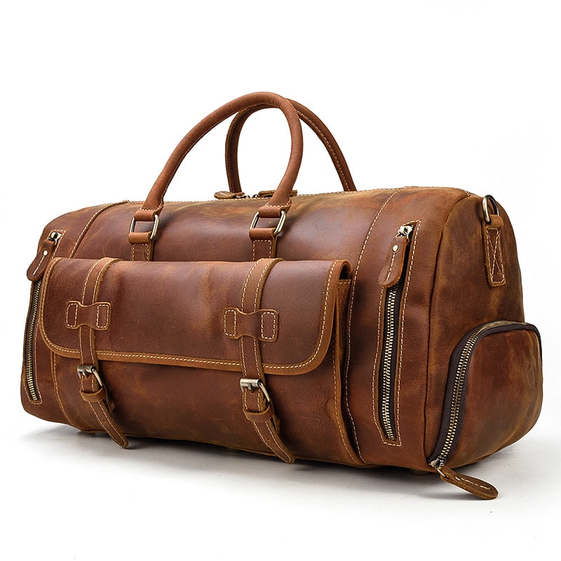 Sac de voyage en cuir Crazy Horse rétro avec compartiment à chaussures séparé
