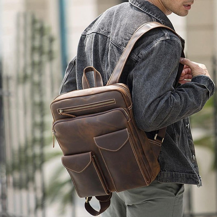 Grand sac à dos en cuir vintage pour hommes