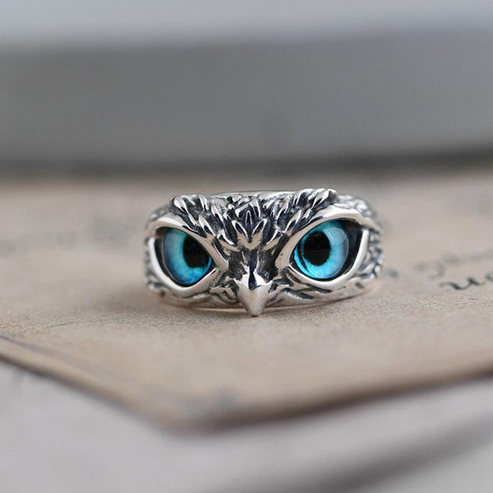 Owlina™ | Bague Ajustable Hibou de Chance en Argent et Opale