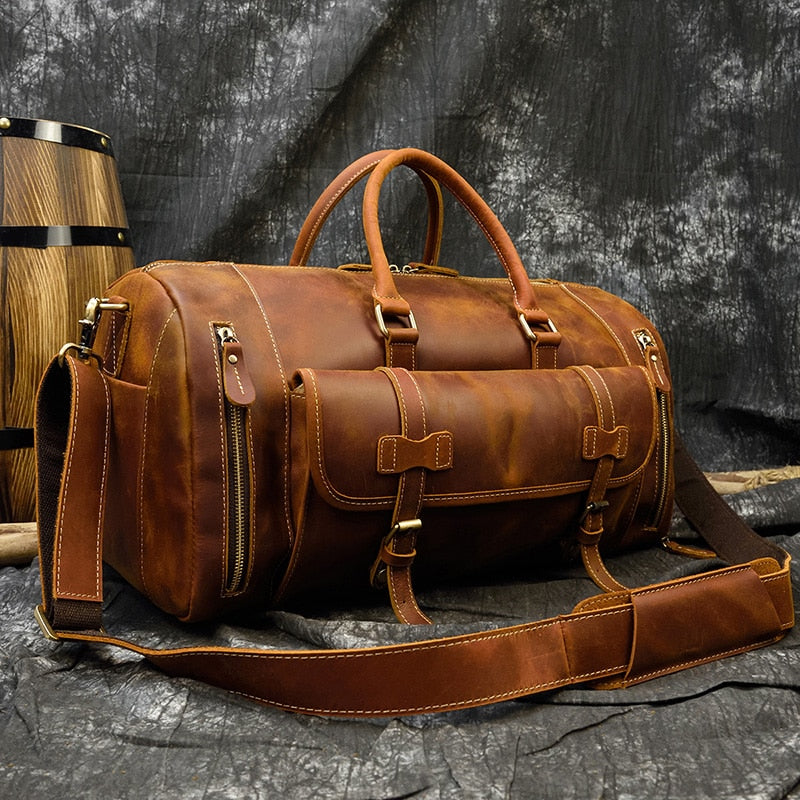 Sac de voyage en cuir Crazy Horse rétro avec compartiment à chaussures séparé