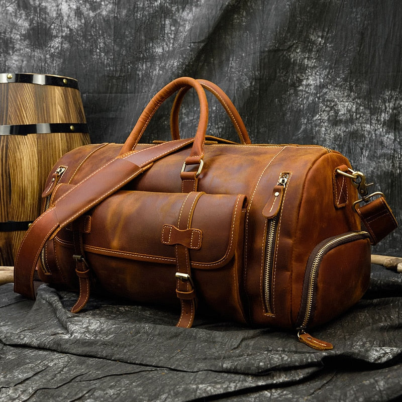 Sac de voyage en cuir Crazy Horse rétro avec compartiment à chaussures séparé