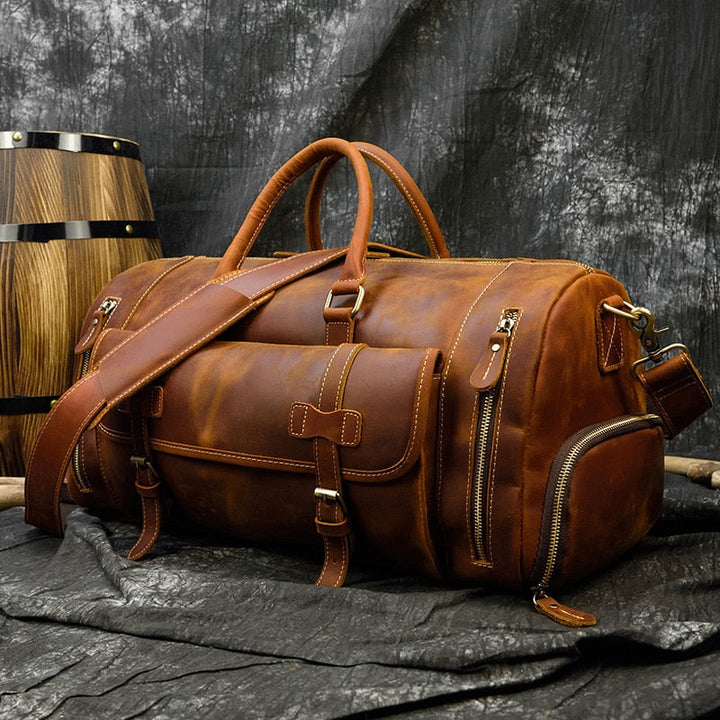 Sac de voyage en cuir Crazy Horse rétro avec compartiment à chaussures séparé