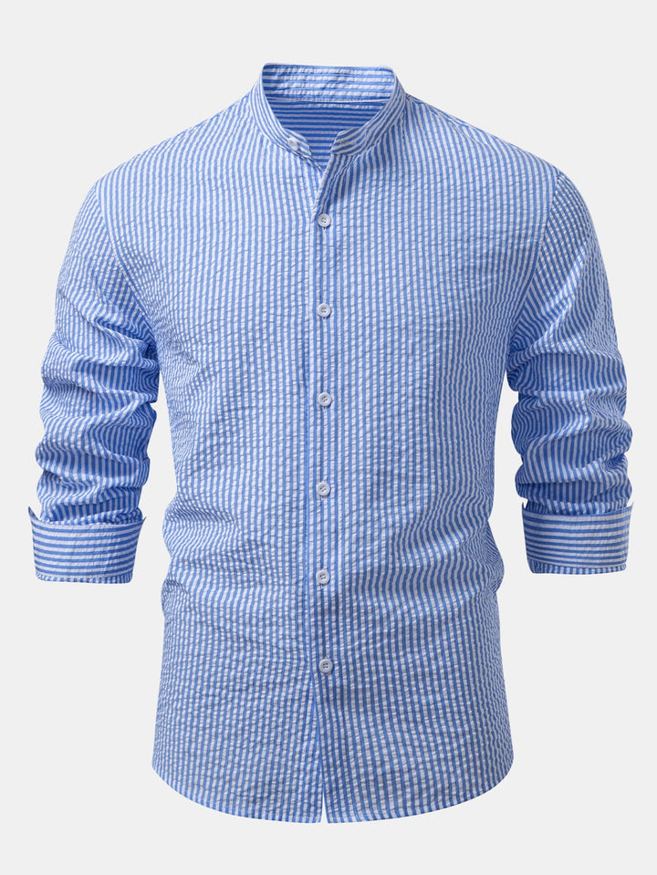 Chemise rayée en seersucker à col montant