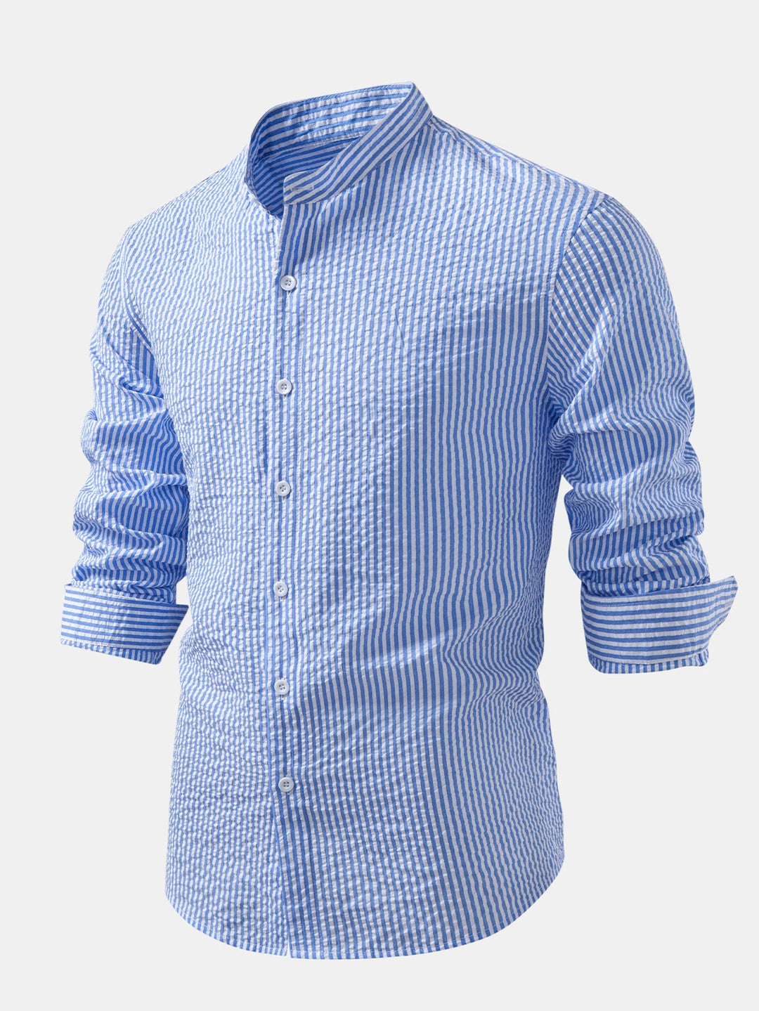 Chemise rayée en seersucker à col montant