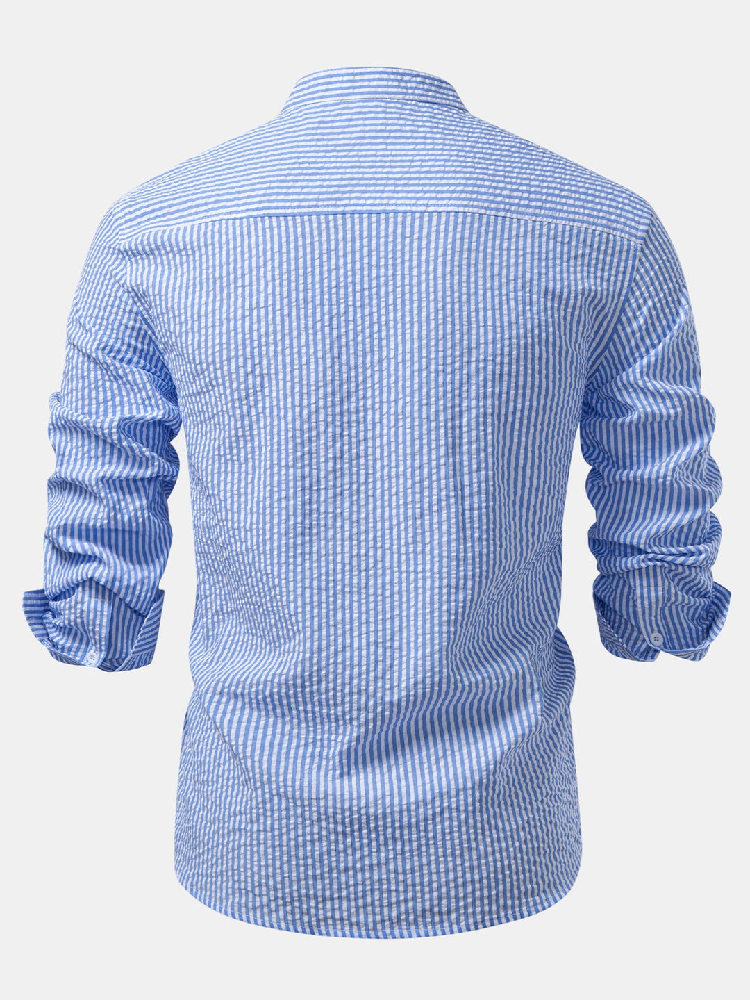 Chemise rayée en seersucker à col montant