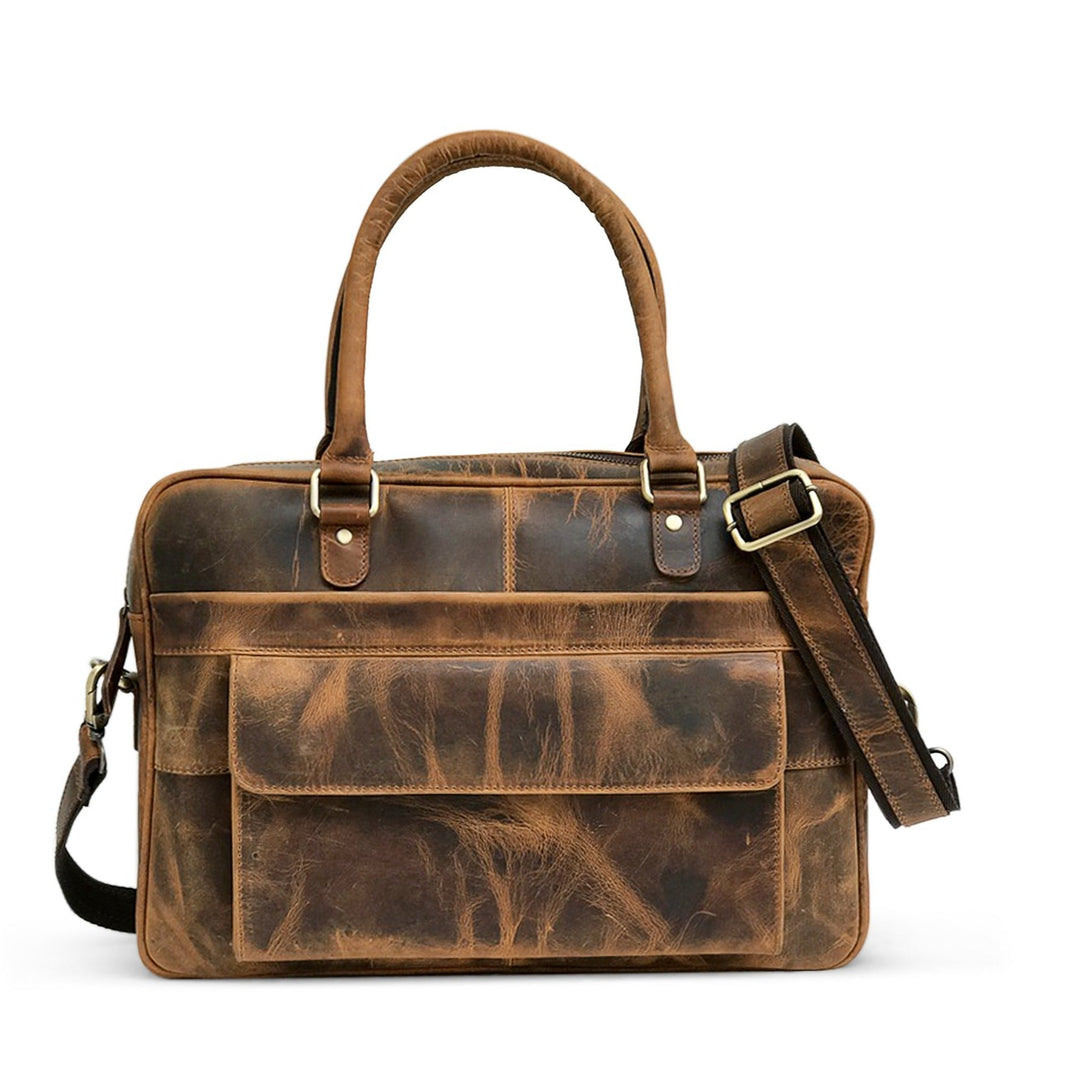 Sacoche d'ordinateur en cuir marron Hunter
