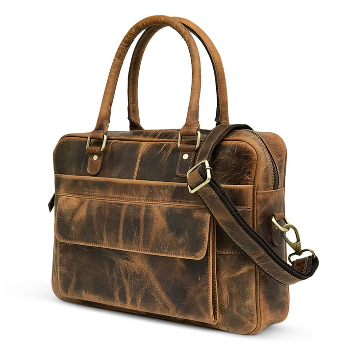 Sacoche d'ordinateur en cuir marron Hunter