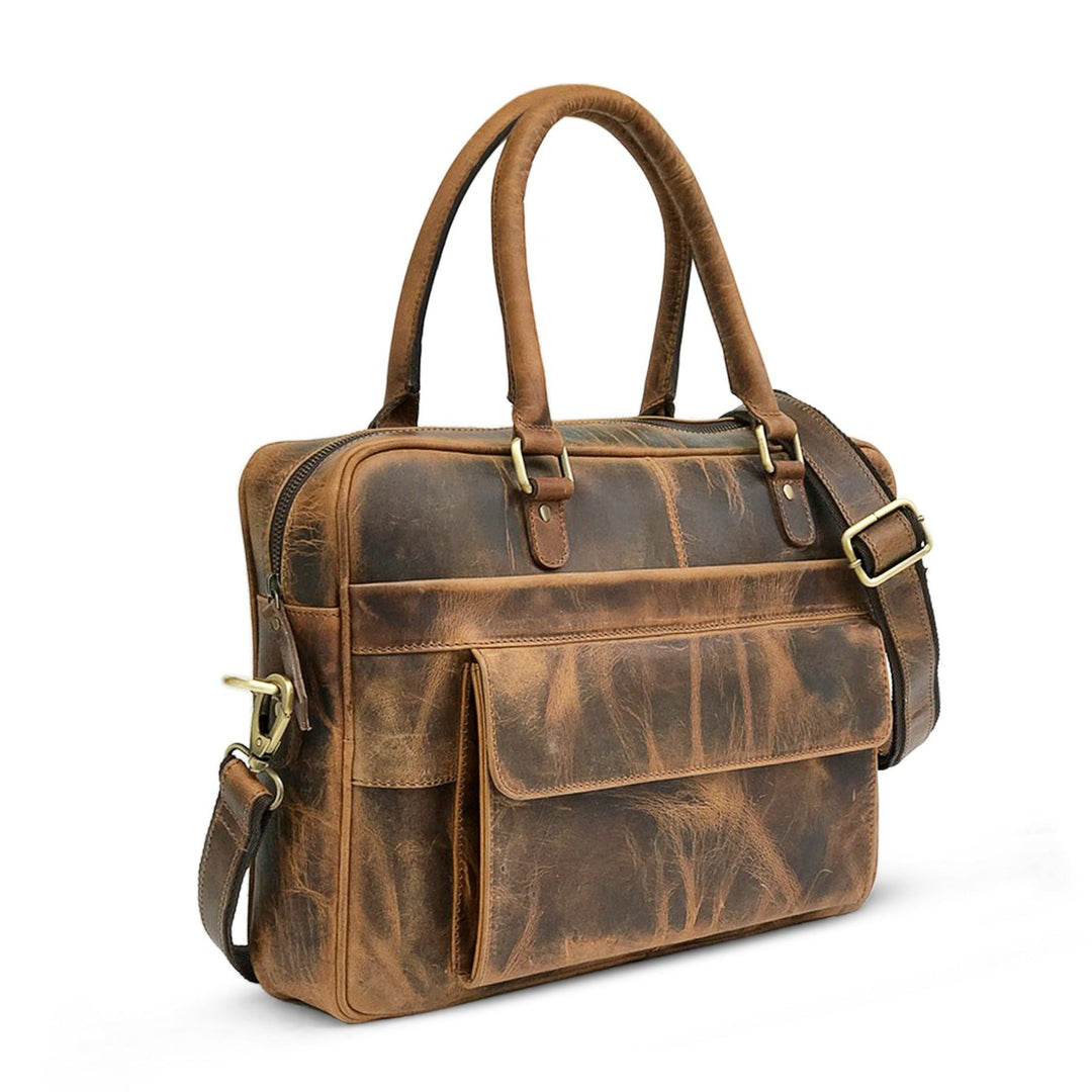 Sacoche d'ordinateur en cuir marron Hunter
