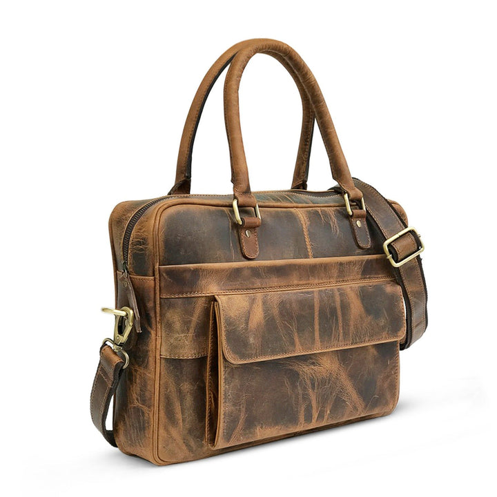 Sacoche d'ordinateur en cuir marron Hunter