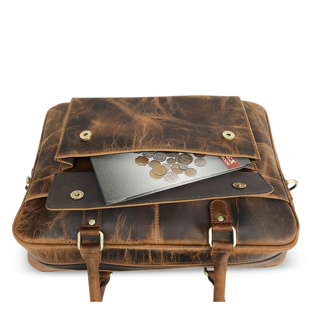 Sacoche d'ordinateur en cuir marron Hunter