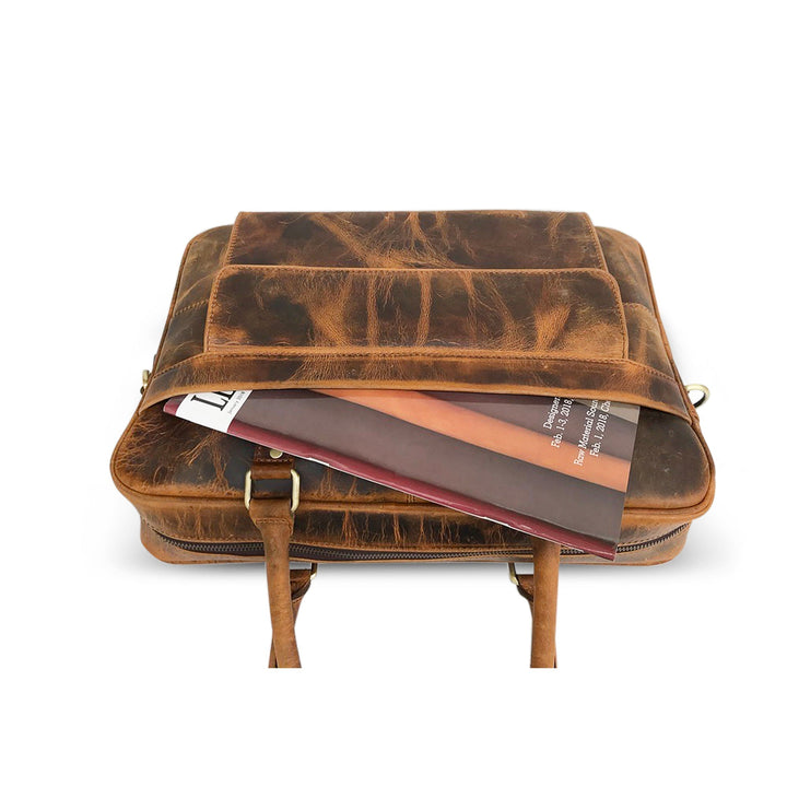 Sacoche d'ordinateur en cuir marron Hunter