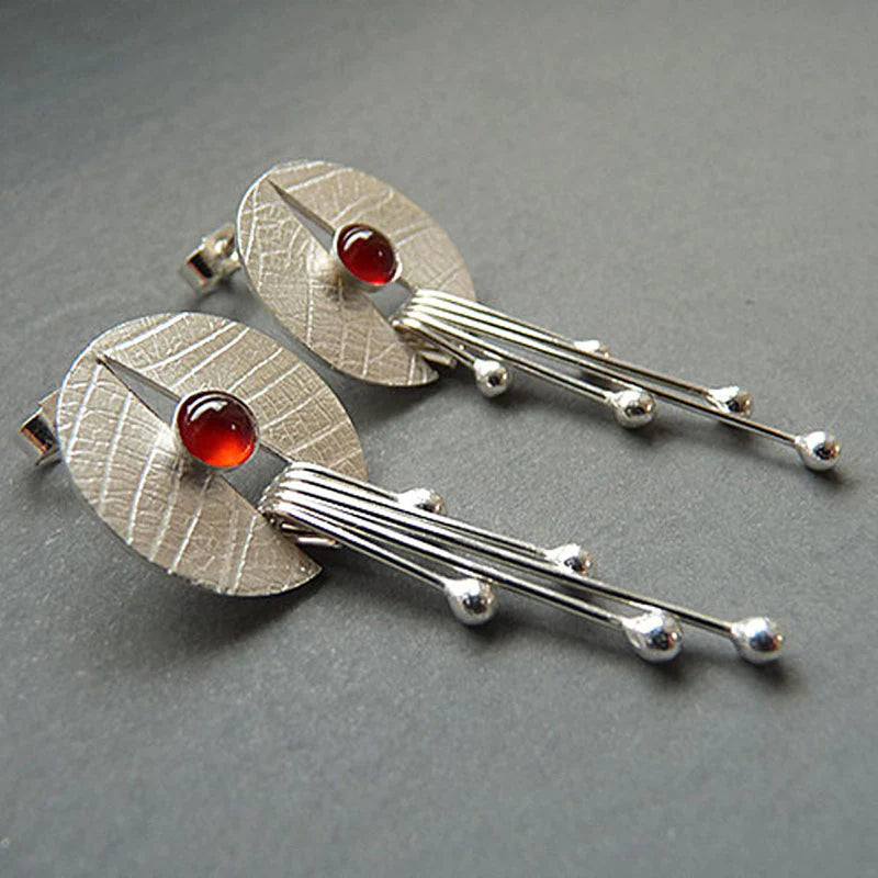 Luna™ | Boucles d'oreilles suspendues en pierre rouge élégante