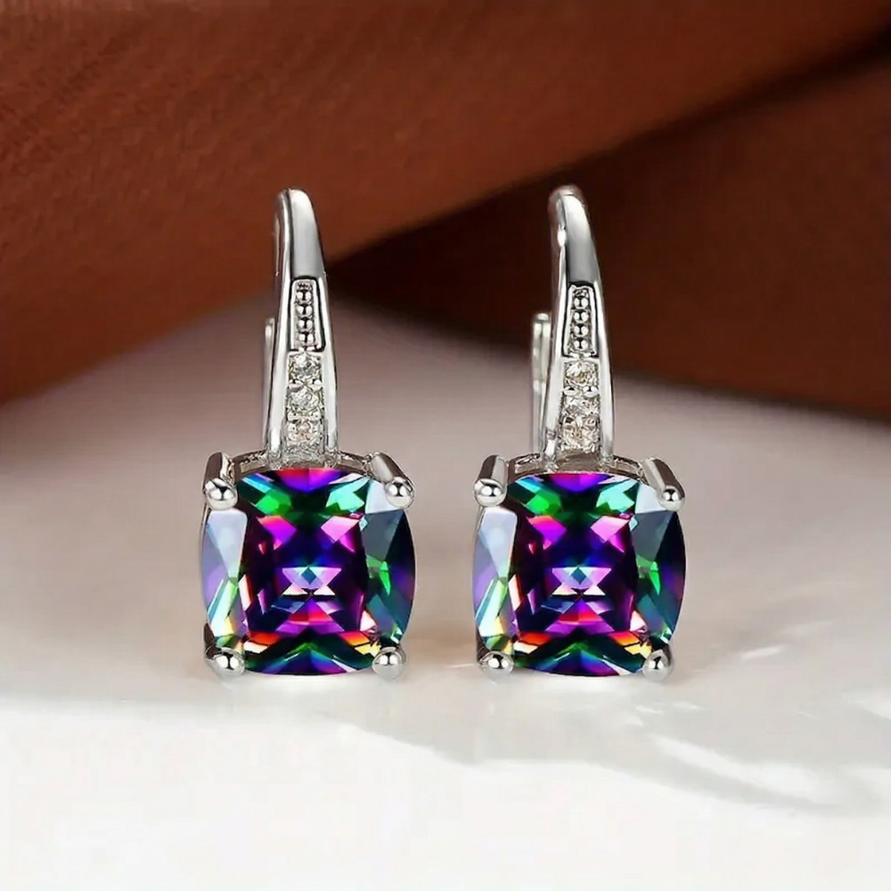 Boucles d'oreilles en forme de cercle en pierre mystique | Or