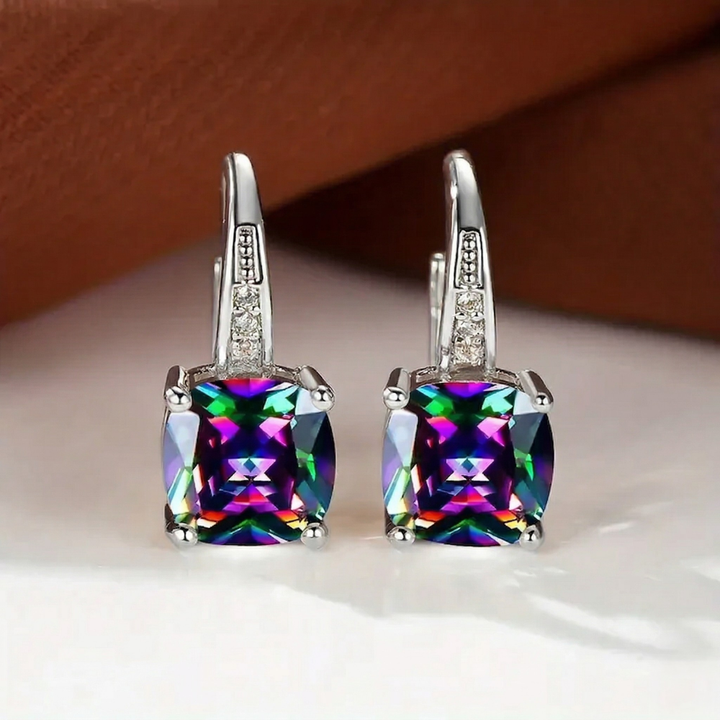 Boucles d'oreilles en forme de cercle en pierre mystique | Or