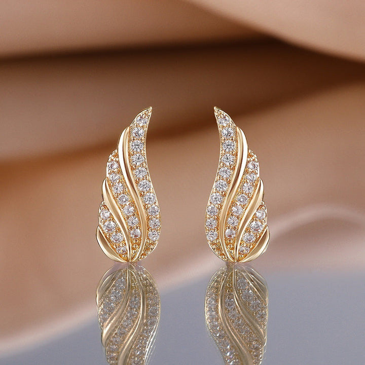 Boucles d'oreilles Modern Leaf Pave | Or
