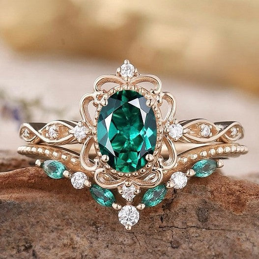 Bague en Émeraude Aurelle | Or Rose